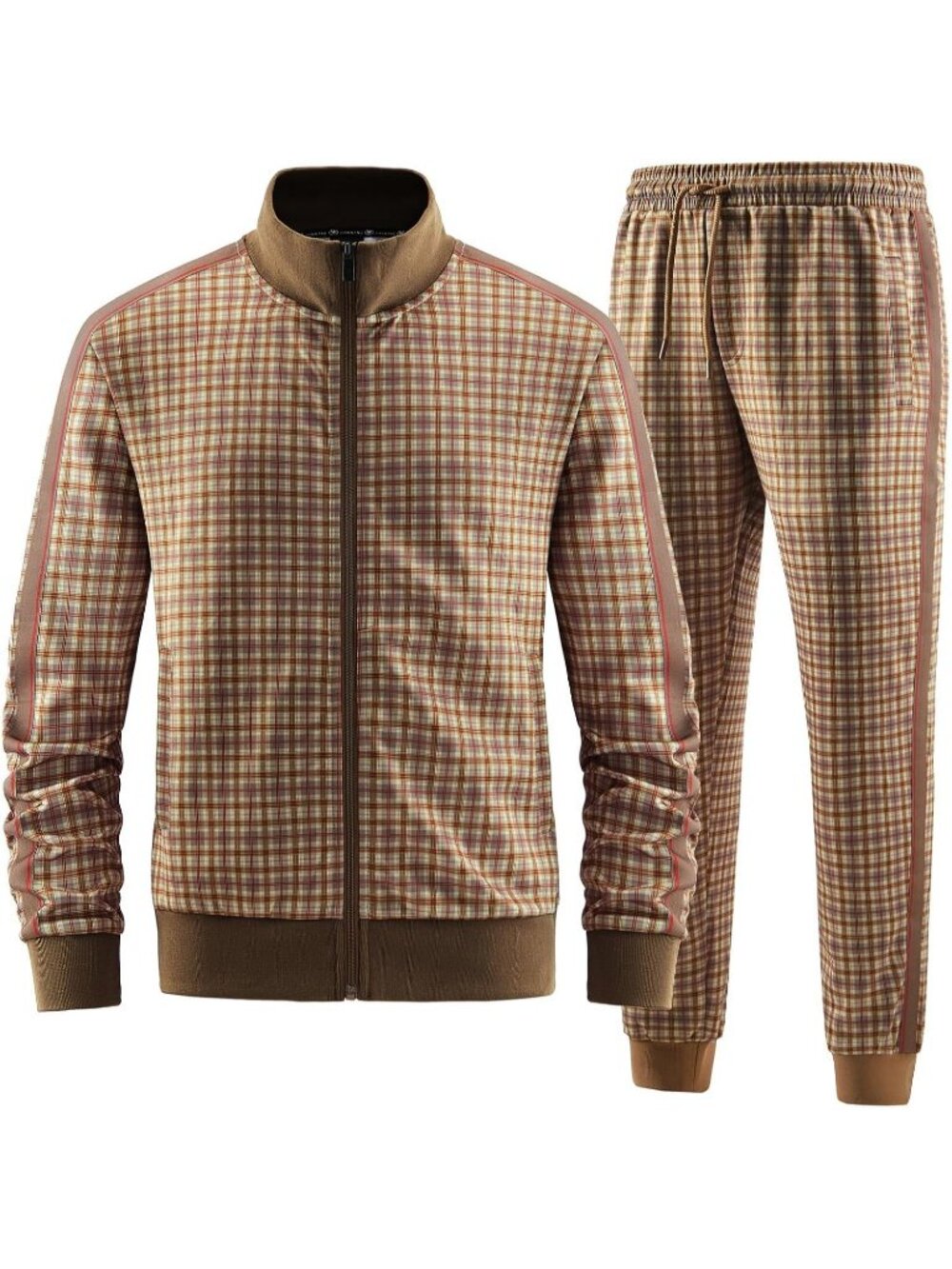 Men's Gold Polyester Stand-up Collar Long Sleeve Double Side Pockets Tracksuits